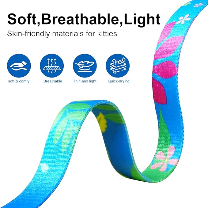 Cat Harness and Leash Set with Matching Collar – Escape Proof Harness for Cats, Adjustable & Lightweight, Tropical Hawaiian Leaf Print, Easy Wear for Outdoor Walking & Training