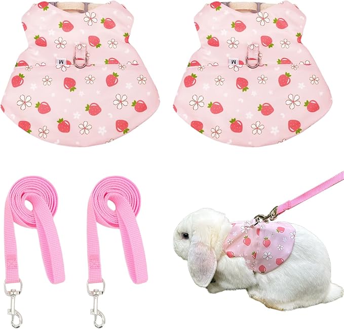 2-Pack Small Pet Harness & Leash Set – Soft, Adjustable Vest for Rabbits, Kittens, Squirrels & More (Pink, M)