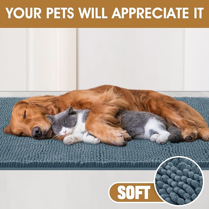 IM HOME Extra Large 60" x 36" Dusty Blue Dog Door Mats for Muddy Paws, Chenille Absorbent Dog Mat, Non Slip Heavy Mud Mat for Dogs, Soft Pet Bed Mat for Entryway, Mud Paws, Inside Floor