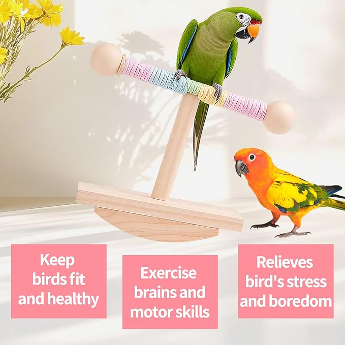 Parakeet Toys, Natural Wood Bird Perch Stand Training, Intelligence Puzzle Enrichment Toys for Parakeets,Wood Stand Toy for for Parakeets Budgies Conures Lovebirds Cockatiels (A, M)