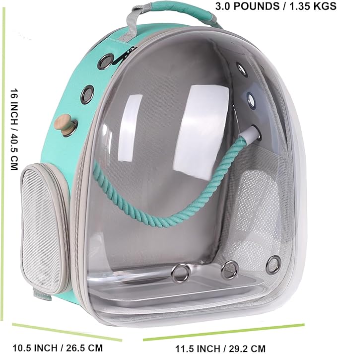 Bird Travel Backpack Carrier, Clear Bubble Window Transport Backpack for Birds, Space Capsule Astronaut Liked Vet Carry School Bag for Parakeet Parrot (M-GRN, Clear Bubble)