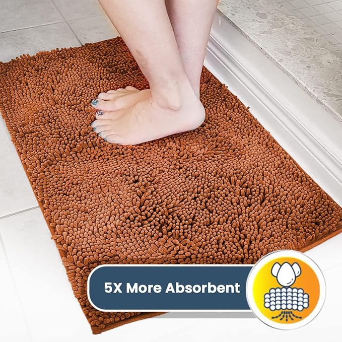 Muddy Mat® AS-SEEN-ON-TV Highly Absorbent Microfiber Door Mat and Pet Rug, Non Slip Thick Washable Area and Bath Mat Soft Chenille for Kitchen Bathroom Bedroom Indoor and Outdoor - Orange 36" x 120"