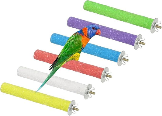 Parrot Perch, Wooden Parrot Perch Stand Toy, Paw Grinding Stick, Bird Cage Accessories, 6 x 0.6in (6 Colors, 6 Pcs) Birds Toys Intended for Cage/Parakeets/Conure/Budgie
