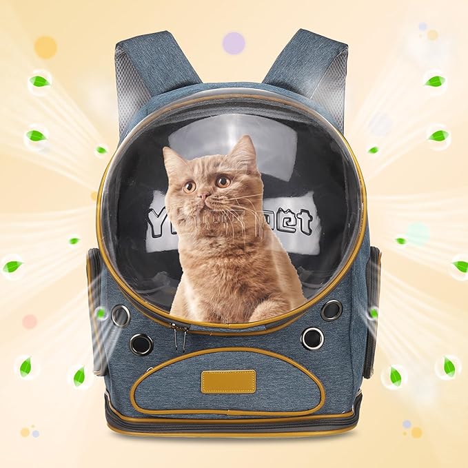Pet Backpack Carrier, Portable and Ventilated, Oxford Cloth, Dog Cat Travel Bag with Transparent Cover 12.6", (Blue, 1 Pcs), Intended for Hiking/Camping/Traveling