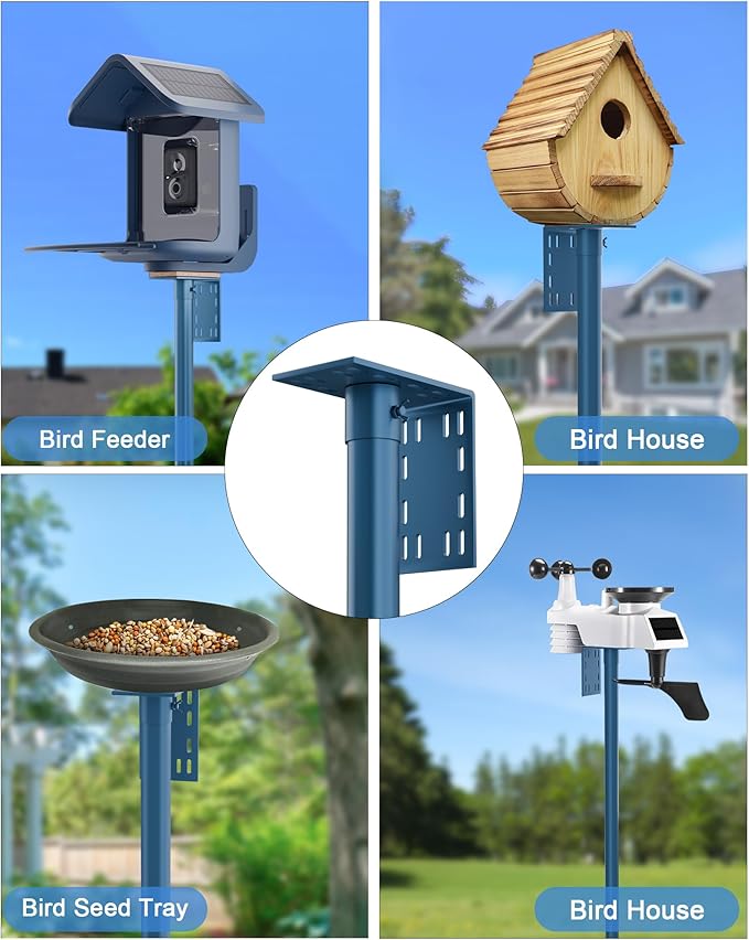 Bird Feeder Pole Stand – 74.5 Inch Height Feeding Station with 1-Inch Dia Heavy Duty for Hanging Feeders, Bird House Pole Mount Kit for Outdoor, Slip-Fit Connection, Blue