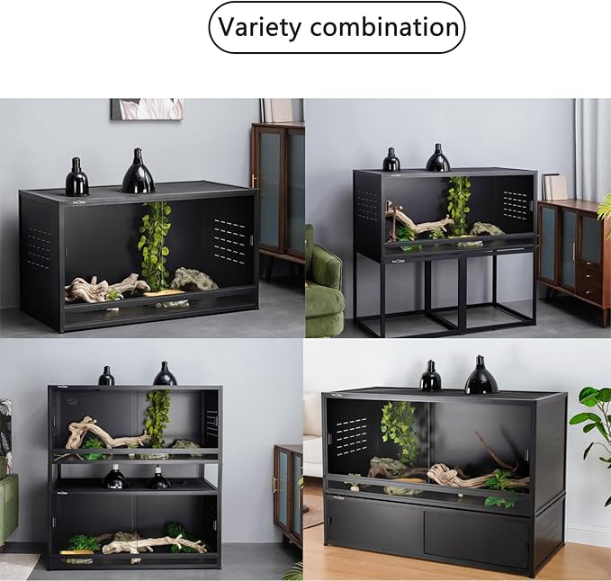 Reptile Terrarium Cabinet 48''x24''x24'' Large PVC Reptile Enclosure 120 Gallons with 12'' Height for Bearded Dragon Gecko Lizard Snake, Wide Breeding Vivarium Area with Sliding Doors Lock