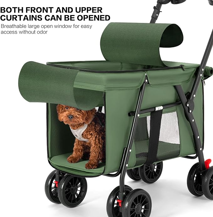Pet Stroller Cat Dog Stroller Travel Folding Pet Carriers（Green）