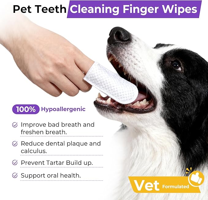 MeCids Dogs Dental Cleaning Finger Wipes 60PCS Pet Teeth Cleaning Tool Teddy Pet Small Dog Cat Cleaning Supplies