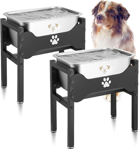 Honeydak 2 Sets Metal Elevated Dog Bowl with Stand Raised Stainless Steel Water Bowl Anti-Slip High Capacity Water Food Stand for Small Medium Large Breed Dog Indoor Outdoor(2.64 Gallons)