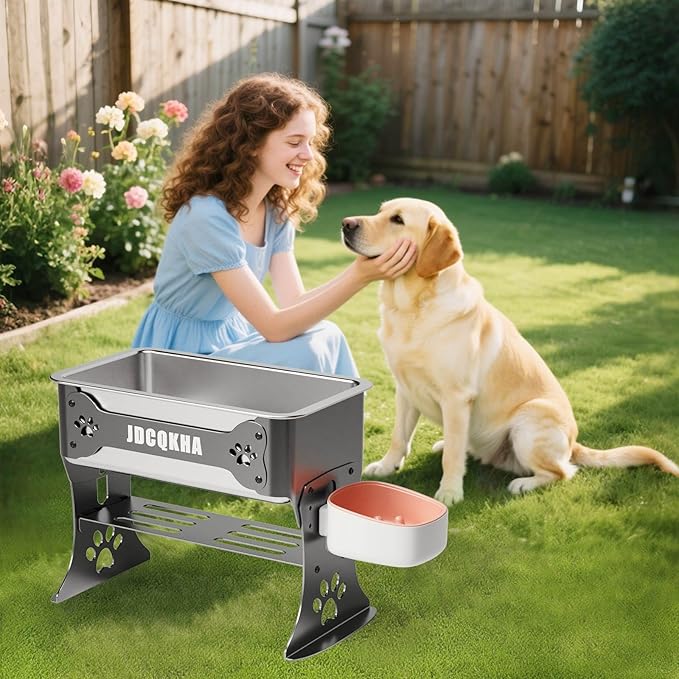 1.5 Gallon Elevated Large Dog Water Bowl, 2 Height Adjustable Stainless Steel Raised Dog Water Bowl Stand for Large Breed, Metal Pet Bowl Stand for Relief Joint Pressure, Easy Clean (Gray)