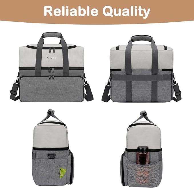 Mancro Dual Layers Dog Travel Bag, Pet Travel Bags with 2 Extra Large Food Containers, 2 Collapsible Dog Bowls, Multi-Pockets Tote Organizer for Pet Supplies, Road Trip Essentials, Weekend Camping