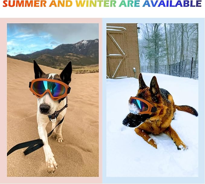 Large Dog Sunglasses With Adjustable Strap UV Protection, Windproof Puppy Eyewear, Suitable for Medium-Large Pets, Eyes Protection, Soft Goggles (Orange Frame)