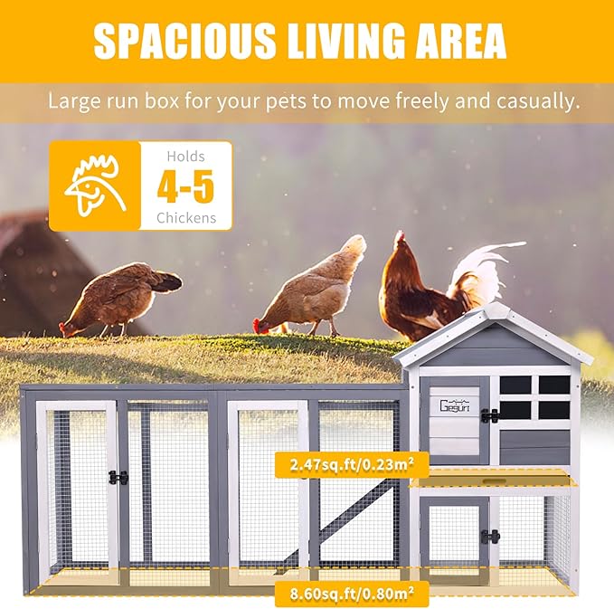 GEGURI Large Rabbit Hutch Indoor Outdoor Chicken Coop Wooden Bunny Cage with Waterproof Roof