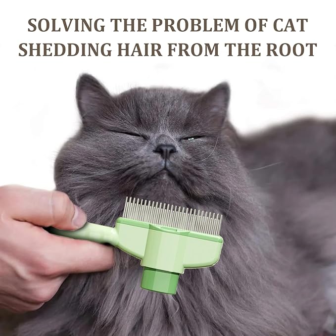 2-Pack Pet Hair Removal Comb & Flea Comb with Release Button for Cats & Dogs - Grooming Brush for Short/Long Hair Green & Yellow
