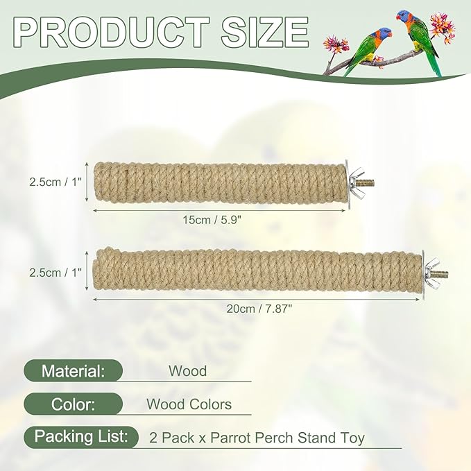 Parrot Perch, Wooden Parrot Perch Stand Toy, Paw Grinding Stick, Bird Cage Accessories, 2 Sizes (Wood Color, 3 Pack) Birds Toys Intended for Cage/Parakeets/Conure/Budgie