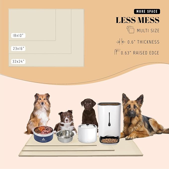 AVERYDAY 32x24'' Silicone Dog Mat for Food and Water, 0.63'' Edge Dog Food Bowl Mats for Floor Waterproof, Dogs Water Mat for Sloppy Drinker, Non Slip Rubber Pet Feeding Mats for Indoor Dogs and Cats