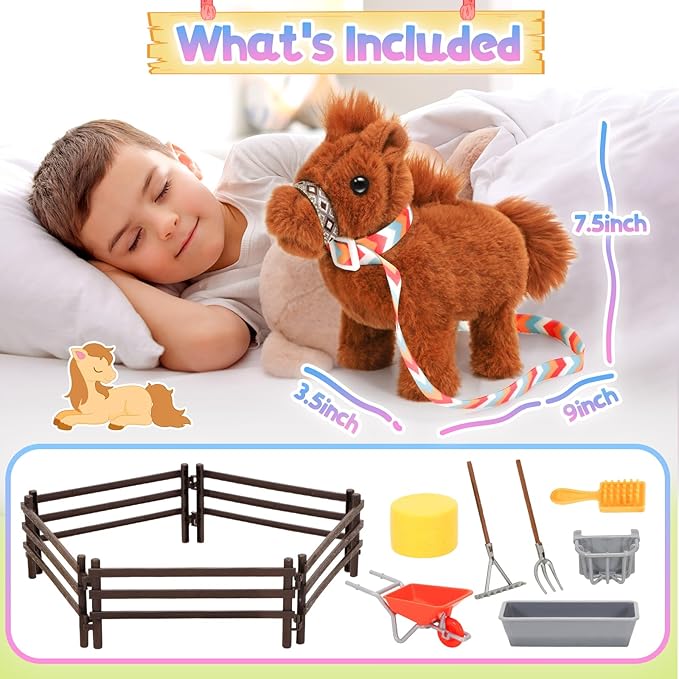 Tagitary Plush Horse Toys for Kids,Electronic Interactive Plush Toys with Leash That Making Sounds,Walking,and Wagging Tail,Stuffed Horse Realistic Pet for Boys Girls