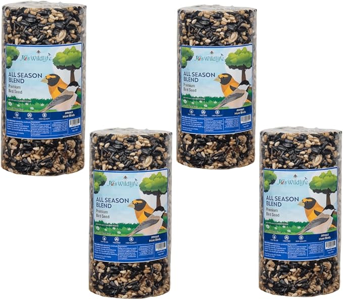 JCs Wildlife All Season Blend Premium Bird Seed Small Cylinder with Hole, 1.75 lb (4 Cylinder)