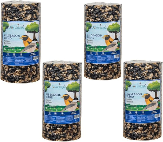 JCs Wildlife All Season Blend Premium Bird Seed Small Cylinder with Hole, 1.75 lb (4 Cylinder)