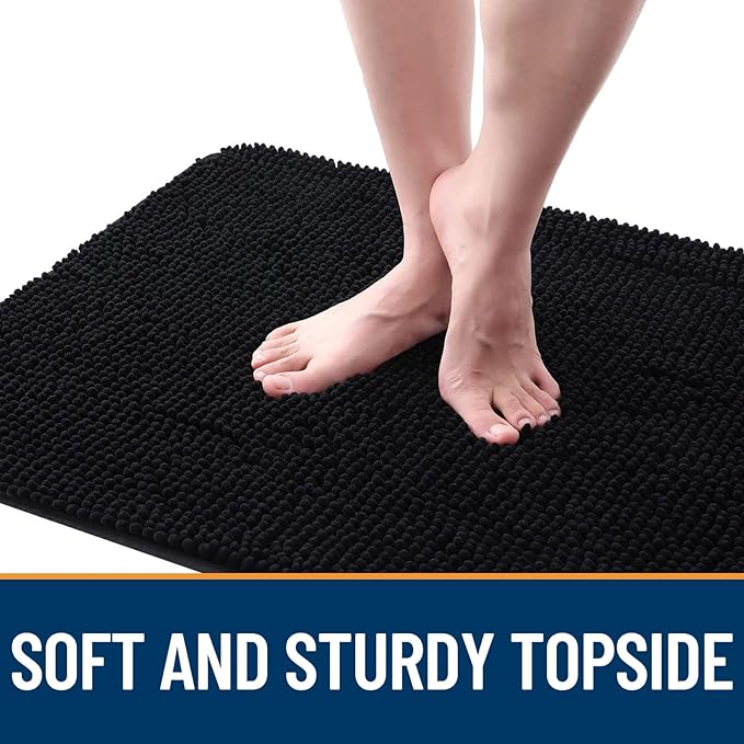 OLANLY Dog Door Mat for Muddy Paws 30x20, Absorbs Moisture and Dirt, Absorbent Non-Slip Washable Doormat, Quick Dry Chenille Mud Mat for Dogs, Entry Indoor Entryway Carpet for Inside Floor, Black