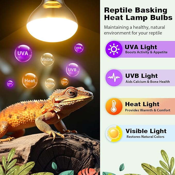 160W Reptile Heat Lamp Bulbs, Full Spectrum UVA/UVB Reptile Light Bulb and Basking Spot Light, UVB Light for Reptiles and Bearded Dragon, Turtle, Lizard, Snake, Amphibians