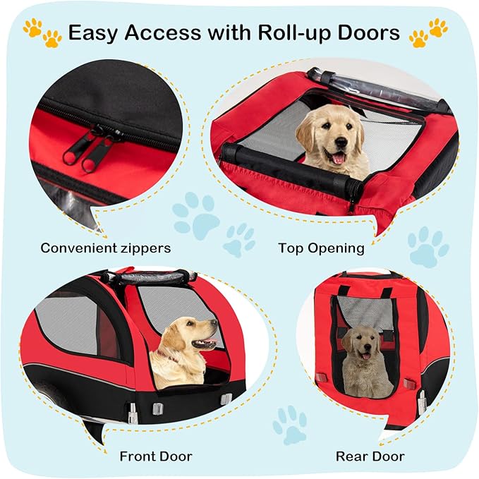 Dog Bike Trailer - HAPPAWS Dog Trailer for Bicycle, Cargo Cycle Trailers Wagon Cart Pet Bike Carrier w/ 3 Doors, Aluminum Wheels, Safety Flag, Easy to Connect&Disconnect, Collapsible to Store