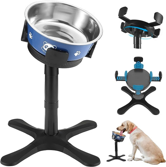 Dog Bowls Elevated Adjustable Stand, Raised Bowl with 3 Heights & Tilted Feeding Stand, Compatible with Various Bowls, for Medium & Large Breeds(with Bowl) Black