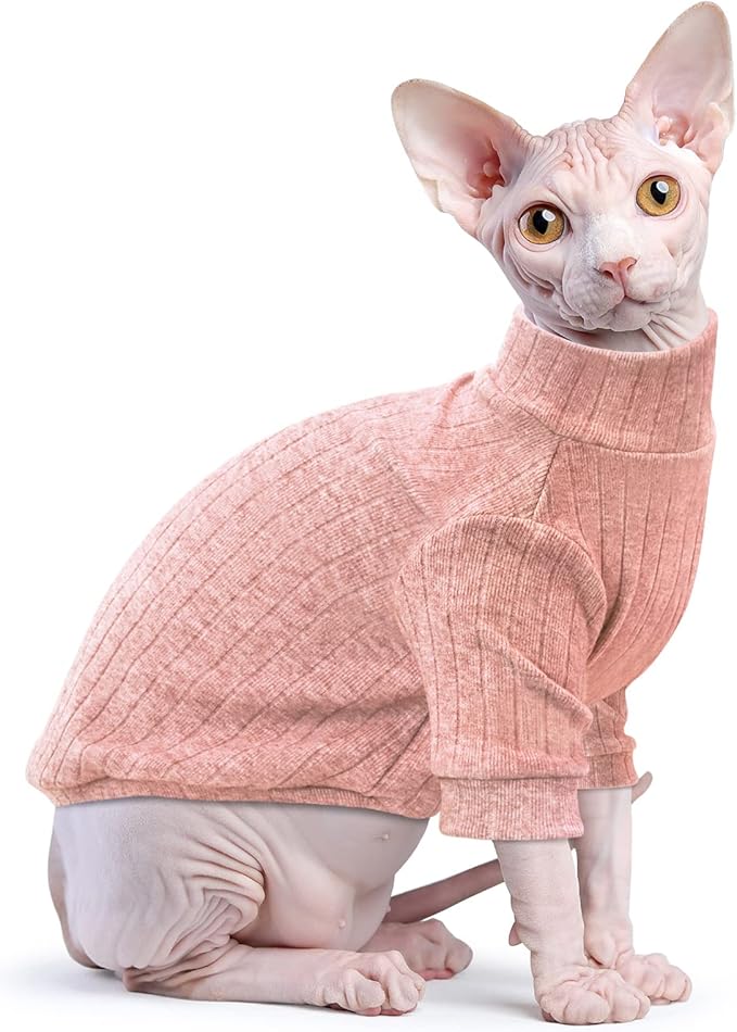 Idepet Sphynx Hairless Cats Sweater Shirt Kitten Soft Puppy Clothes Pullover Cute Cat Pajamas Jumpsuit Cotton Apparel Pet Winter Turtleneck for Cats and Teacup Chihuahua(2 Pack-Blue&Pink,M)