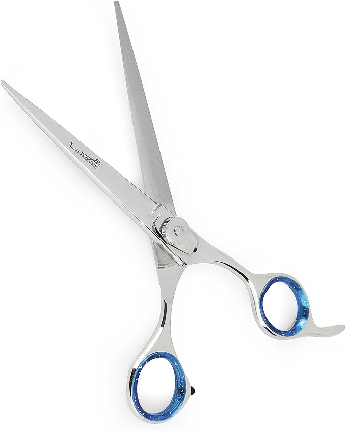 Laazar Pro Pet Grooming Scissors, Premium Steel Dog Grooming Shears with Blue Handles, Long-Lasting Sharp Blades (Straight, 6 Inches)