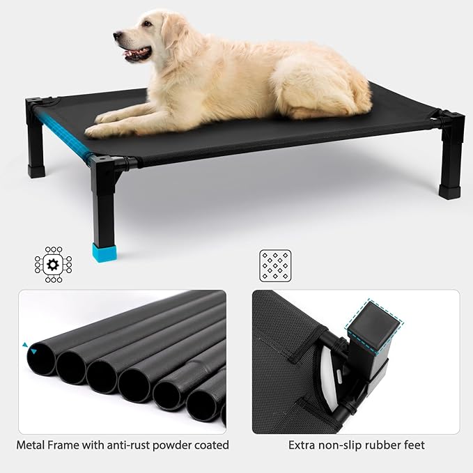 Heeyoo Elevated Dog Bed, Cooling Raised Pet Cot with Chew Proof Washable Breathable Mesh and Metal Frame, Portable Dog Cot Bed with No-Slip Feet for Outdoor or Indoor Use