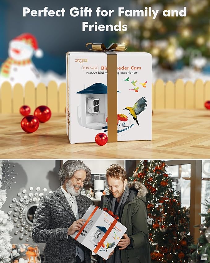 Dzees Smart Bird Feeder with Camera, Wildlife Feeder Camera Wireless Outdoor, AI Identify Bird Species, Auto Capture Videos, 2K HD with Solar Powered, Ideal Gift for Parents