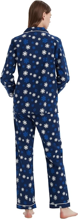 GLOBAL Flannel Pajamas for Women 2-Piece Comfy and Cozy Flannel Pj Set Cotton Loungwear