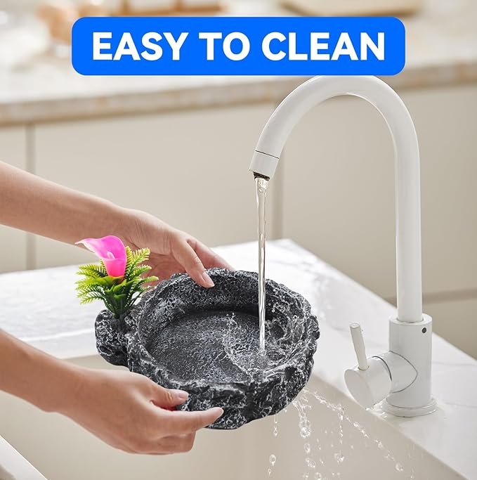 Reptile Food Dish,Rock Reptile Terrariums Water Dish, Water and Food Bowls Lizard Water Bowl for Leopard Gecko, Tree Frog, Snake, Crested Gecko, Frog