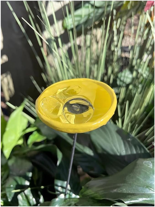 2026 Upgrade Bee Watering Station Butterfly Puddler Hummingbird Drinking Cups with Glass Marbles Colorful Bee Watering Cups for Garden Pollinator Watering Station Garden Decor for Outside (Yellow)