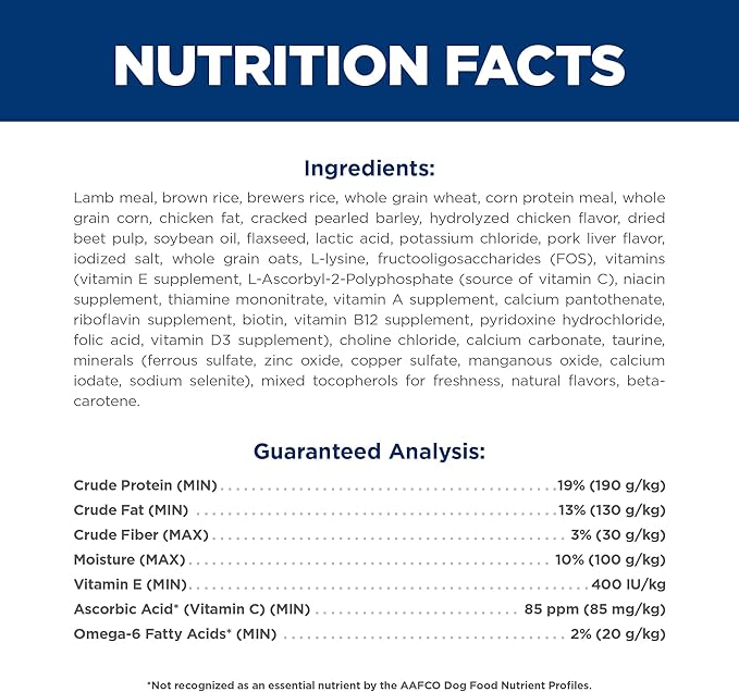 Hill's Science Diet Adult 1-6, Adult 1-6 Premium Nutrition, Dry Dog Food, Lamb & Brown Rice, 33 lb Bag