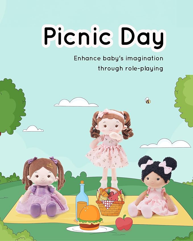 Soft Baby Doll Toys (16''), My First Baby Rag Doll for 1 Year-Old Girl Birthday Gift, Christmas Plush Toys Gift for Toddler Kids Infants-Daydream-Princess-Coral-Violet