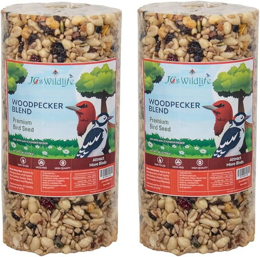 JCs Wildlife Woodpecker Blend Premium Bird Seed 2 lb Small Cylinder with Hole (2 Cylinders)