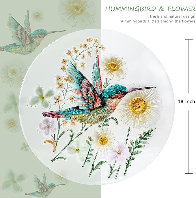 MUMTOP Bird Bath-Bird Baths for Outdoors - Hummingbird Glass Large Bird Bath Bowl with Metal Stand, Bird Feeders for Outside and Garden, Patio,Lawn Decor