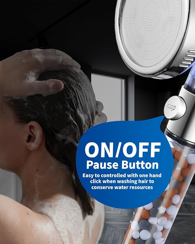 Luxsego Filtered Shower Head for Hard Water with Stop, High Pressure 4-Mode Shower Heads Built-in Power Spray to Clean Corner, Tub & Pets, Water Softener Handheld Shower to Remove Chlorine & Fluoride