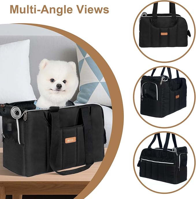 Dog Purse Carrier for Small Dogs Cats Rabbits Up to 15lbs, Lightweight Pet Sling Carriers with Crossbody Strap, Portable Puppy Soft Sided Tote Bag Carrier for Vet,Hiking,Travel Black