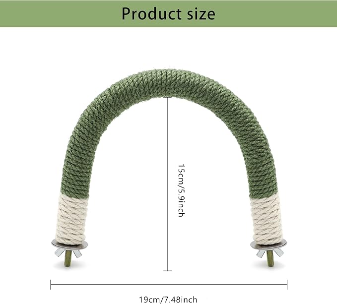 U Shape Hemp Rope Green Wood Parrot Perches for Macaws, Cockatiels, Conures, Finches - Bird Training Educational Stand Toys (Medium-1 Pack)