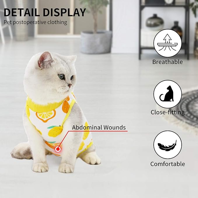 Cat Professional Surgical Recovery Suit,E-Collar Alternative for Cats Dogs,After Surgery Wear, Pajama Suit,Home Indoor Pets Clothing (S(3.3-5.5lbs), Lemon)