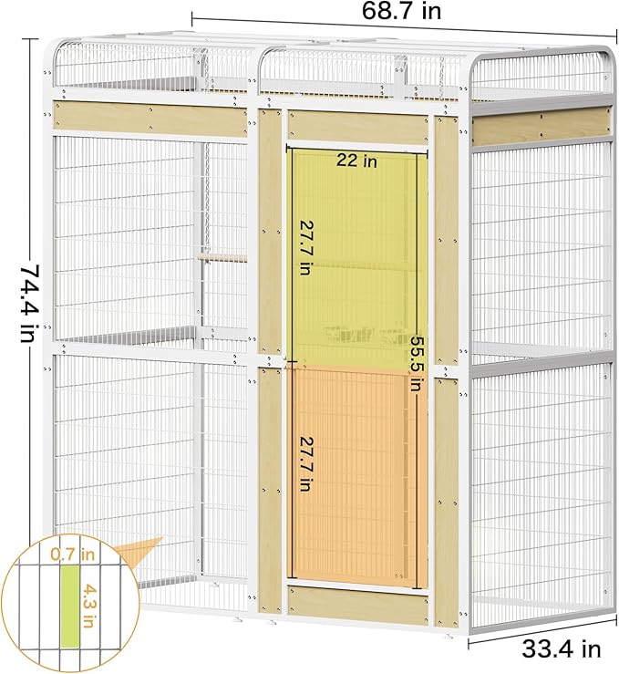 Large Bird Cage for Parakeets Outdoor Bird Aviary Parrot Cage with Perch, Birdcage for Macaws Canaries Parrots Budgie Lovebirds-White