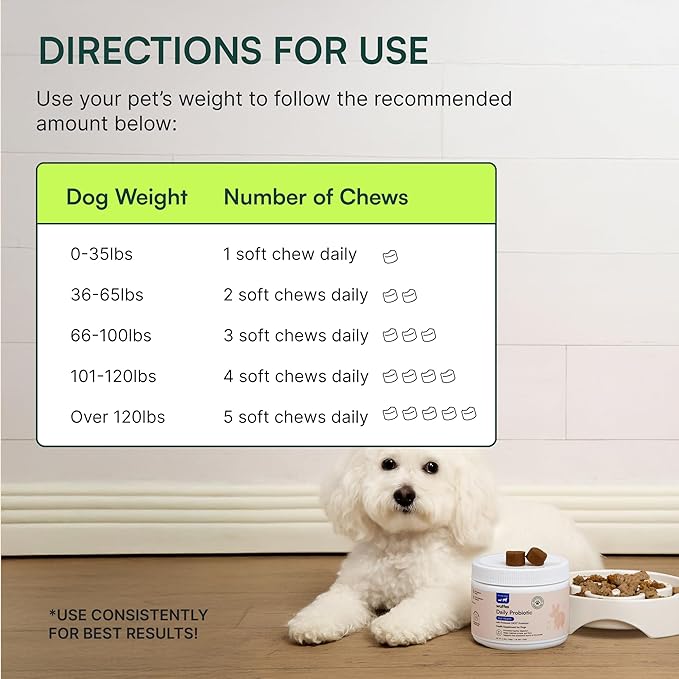 Wuffes Daily Probiotic for Dogs - Supports Digestive Health, Gut Balance, and Immune System - with Prebiotics, Marshmallow Root, and Pumpkin Powder - 60 Soft Chews