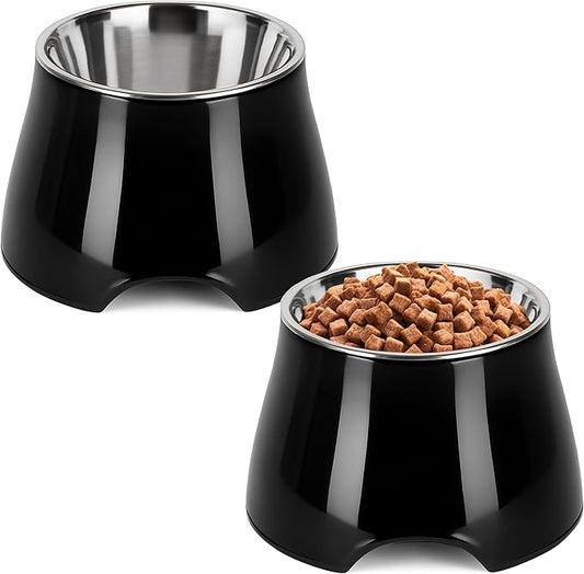 Raised Dog Bowls, Elevated Dog Bowls for Wearing Cone,Cocker Spaniel Long Ears,Neck Stress-Free,Non-Slip Stianless Steel Bowl for Medium/Small Size Dogs,2 Pack