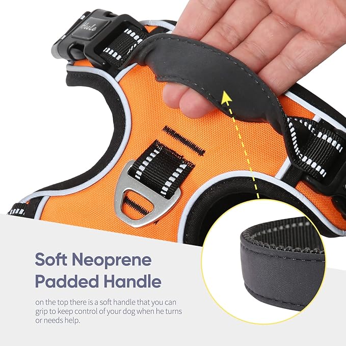 HEELE Dog Harness, No Pull Adjustable Padded Reflective Harness for Small Medium Large Dogs with Handle for Walking Training, Orange, M