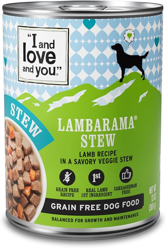 I AND LOVE AND YOU Wet Dog Food - Lambarama Stew - Lamb Recipe, Grain Free, Filler Free 13oz can, 12pk