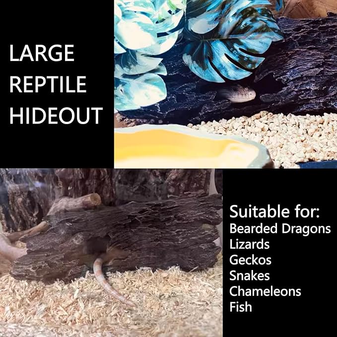 Tfwadmx Bearded Dragon Hide, 13.5" Large Reptile Hideout, Resin Simulated Hollow Log for Aquarium, Betta Fish Hideout, Reptile Tank Accessories for Corn Snakes, Young Ball Pythons, Geckos, Axolotls