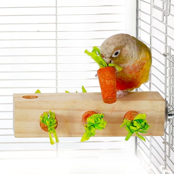 Bird Toys, Bird Chew Toy Cork Wooden Block Parrot Foraging Toys Birdcage Accessories for Conures Parakeets Cockatiels Lovebirds African Grey Macaws (Carrot Cork)