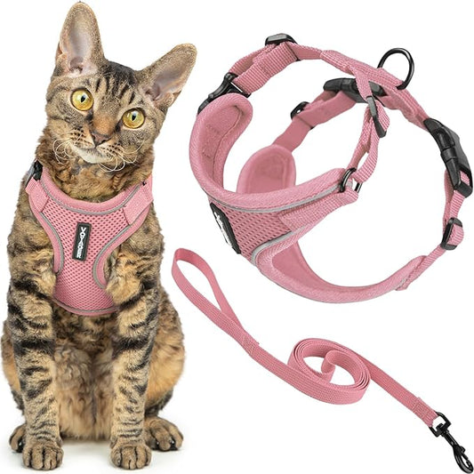 Voyager Escape Proof Cat Harness and Leash Set with Reflective Stitching, Neoprene Handle 5ft - Supports Small, Medium and Large Cats, Kittens for Walking by Best Pet Supplies - Pink, S